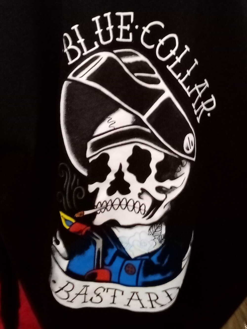 TC Black Men's Turtleneck Sweater with White Skull 'Blue Collar' Graphic